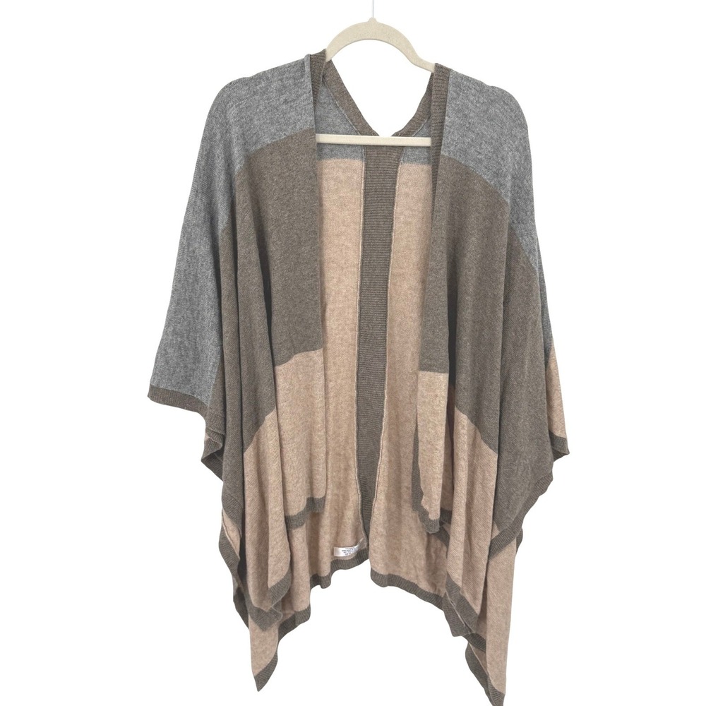 Cashmere Colorblock Poncho Hand Made in Nepal Gray Taupe Tan Lagenlook Wrap
